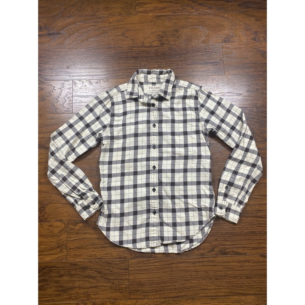 Filson Womens XS Plaid Flannel Button Down Shirt Black Cream Long Sleeve Cotton